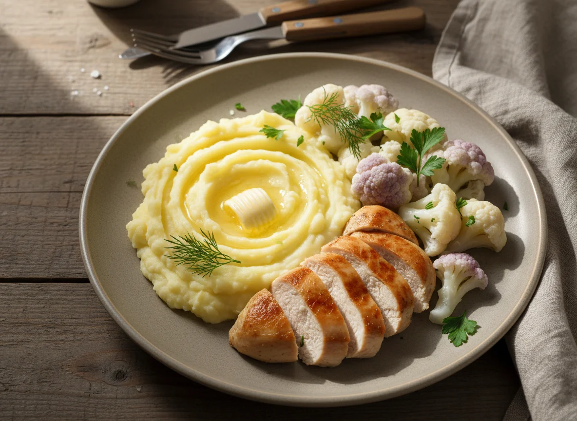 Курица с пюре и цветной капустой photo