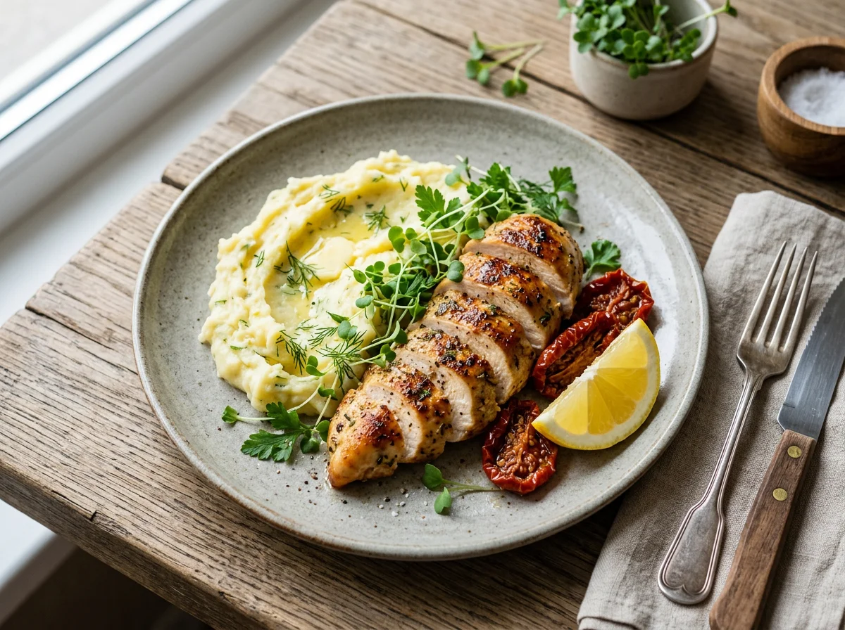 Курица с пюре и лимоном photo