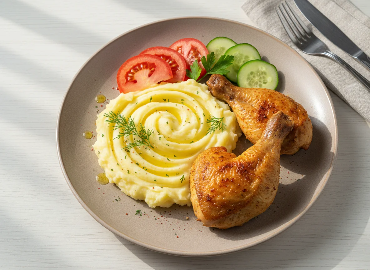 Курица с пюре и овощами photo