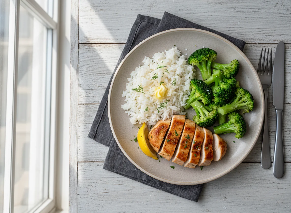 Курица с рисом и брокколи photo