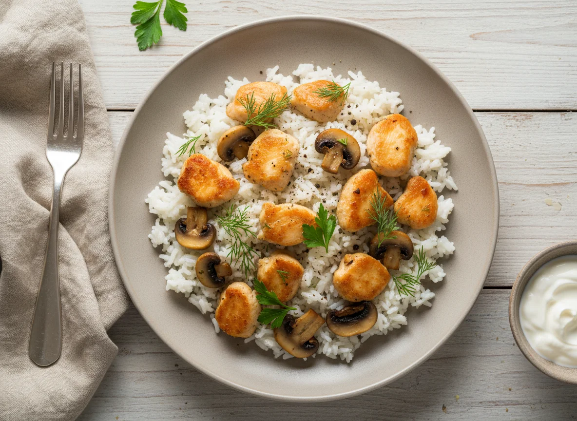 Курица с рисом и грибами photo