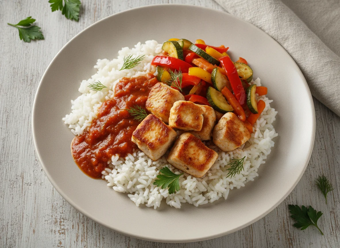Курица с рисом и овощами по-тайски photo