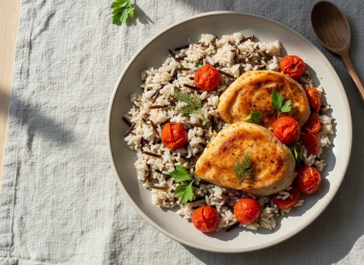 Курица с рисом и помидорами черри photo