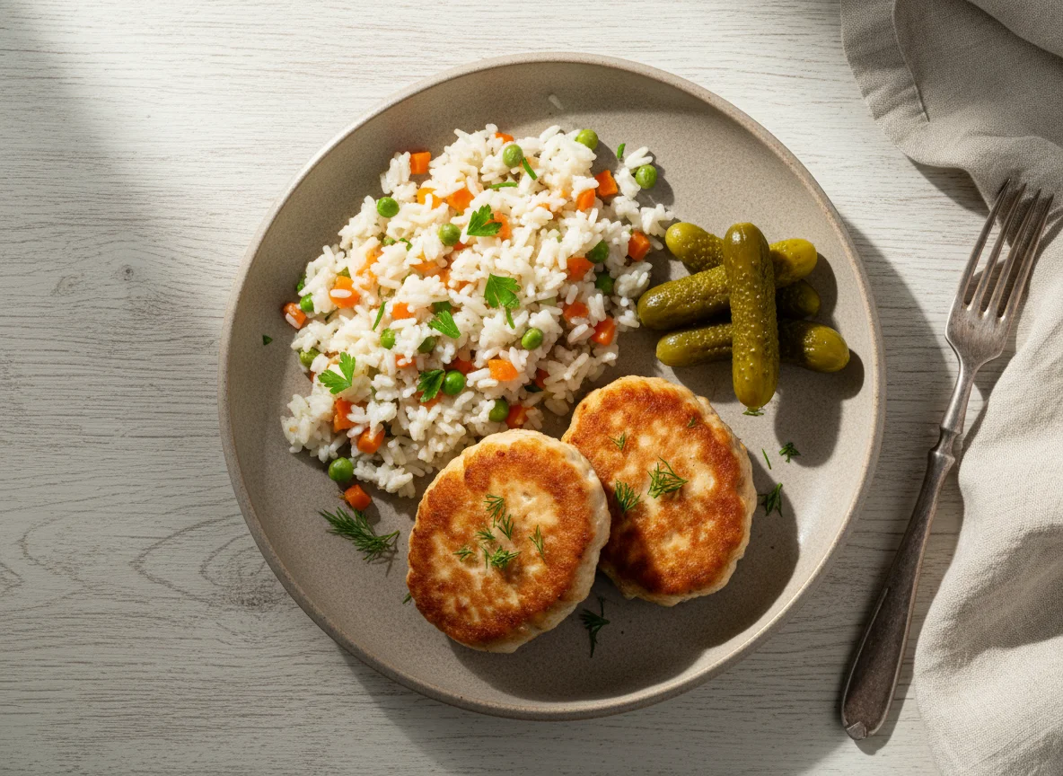 Курица с рисом и соленым огурцом photo