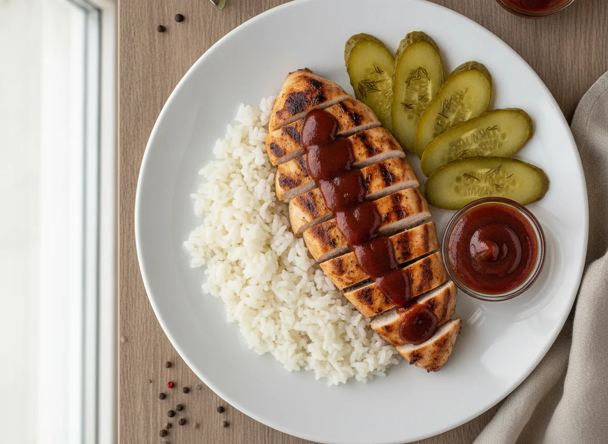 Курица с рисом и соусом барбекю photo
