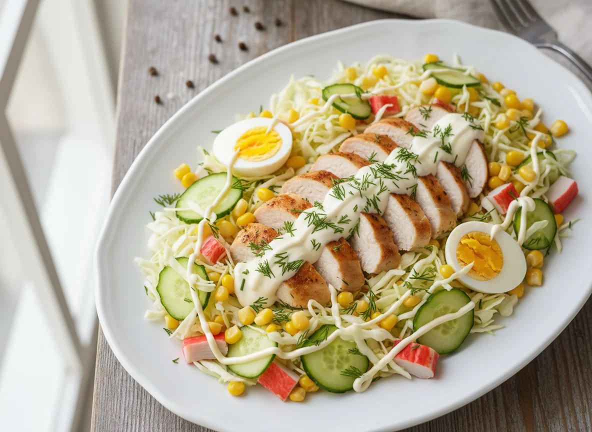 Курица с салатом и яйцом photo