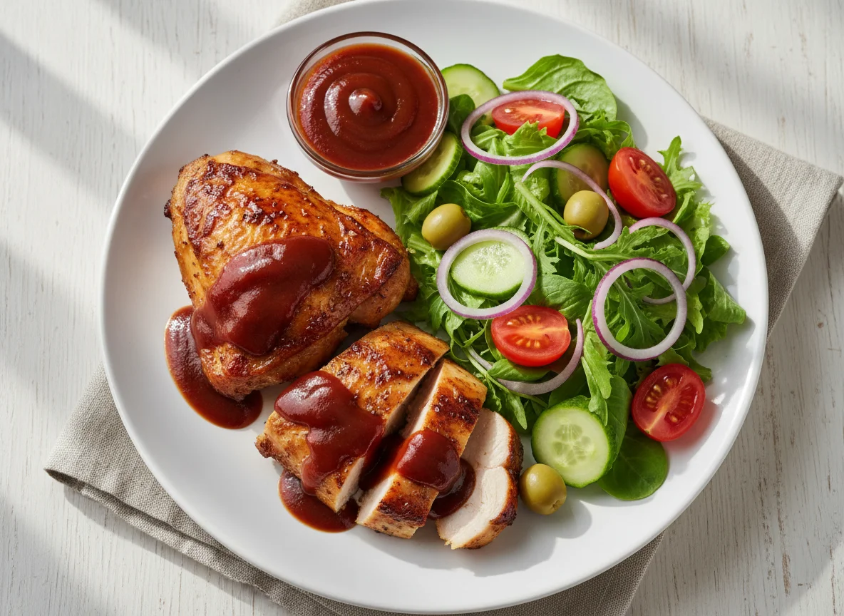 Курица с соусом барбекю и салатом photo