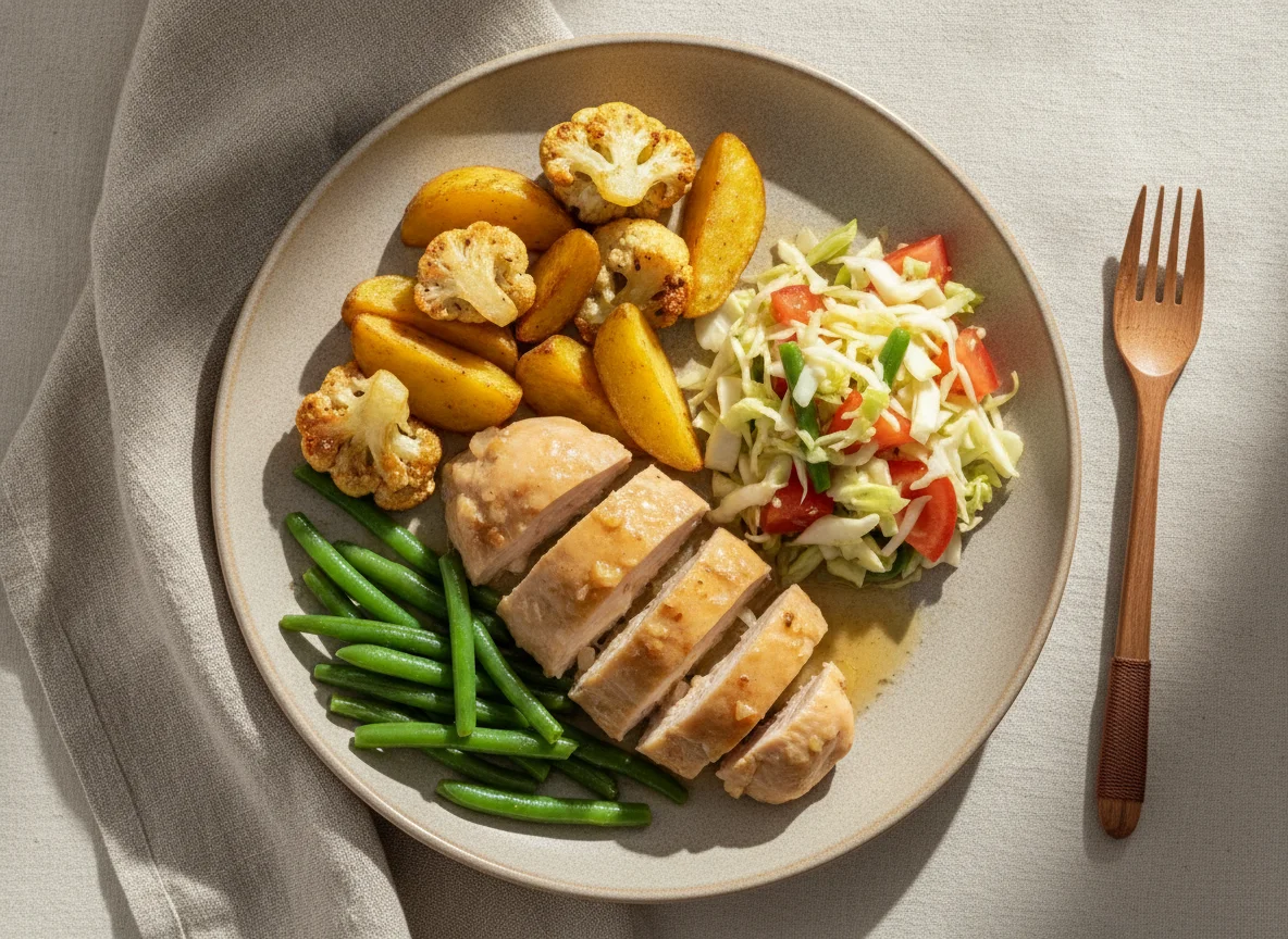 Курица с запеченным картофелем и овощами photo