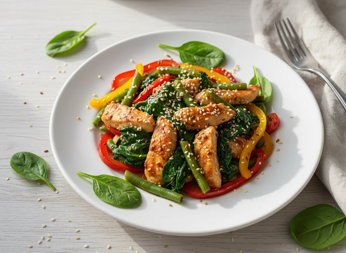 Курица со шпинатом и овощами photo