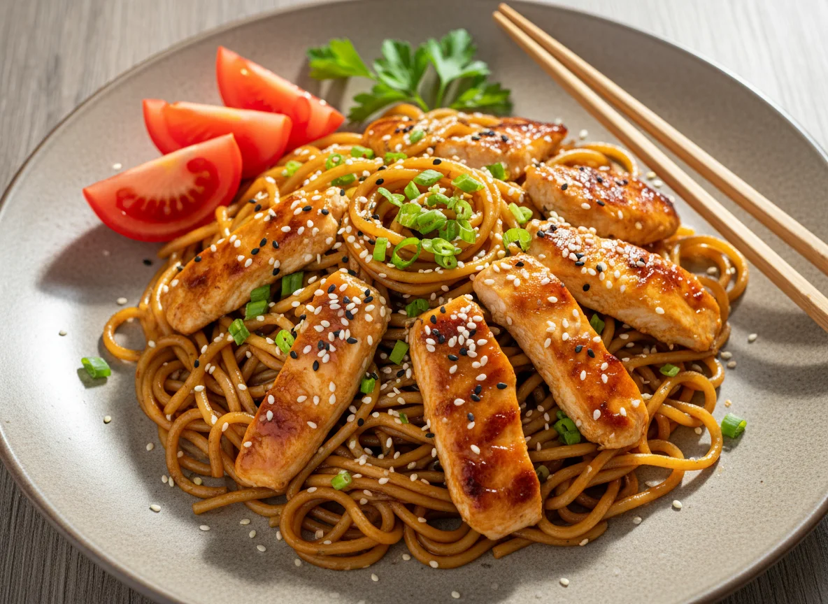 Курица терияки с лапшой photo