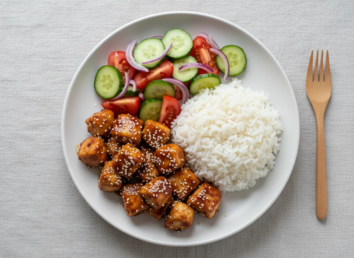 Курица терияки с рисом и овощным салатом photo