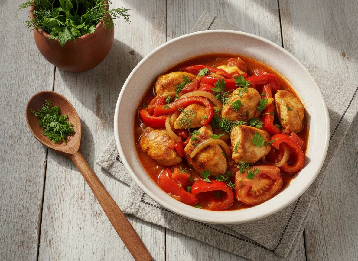 Курица тушеная с овощами photo