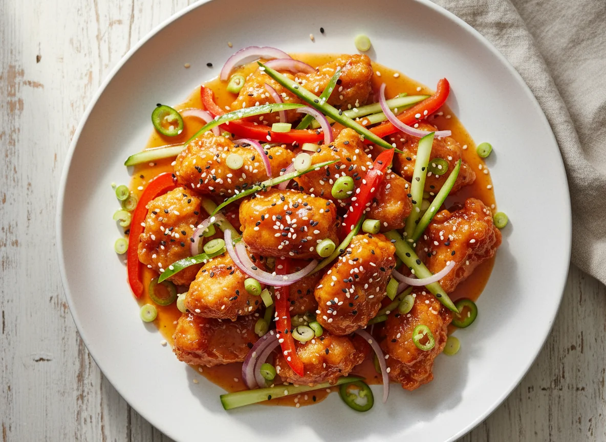 Курица в кисло-сладком соусе с овощами photo