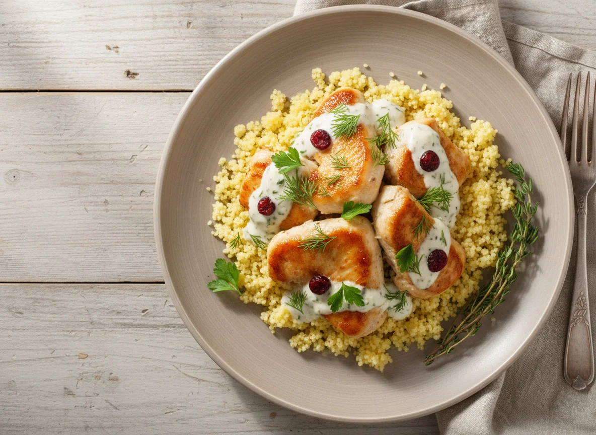 Курица в сливочном соусе с кускусом photo