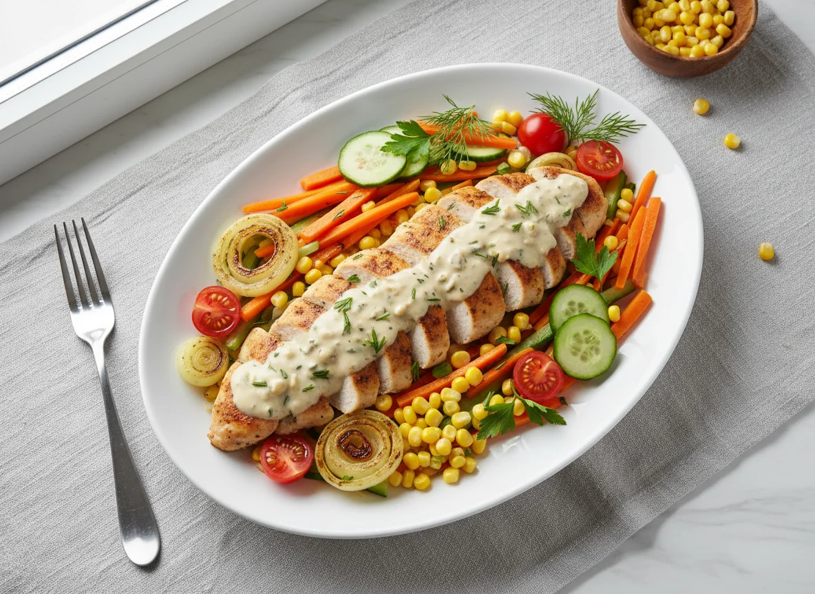 Курица в сливочном соусе с овощами photo