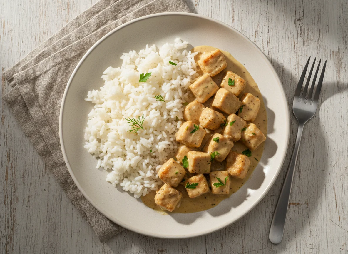 Курица в сливочном соусе с рисом photo