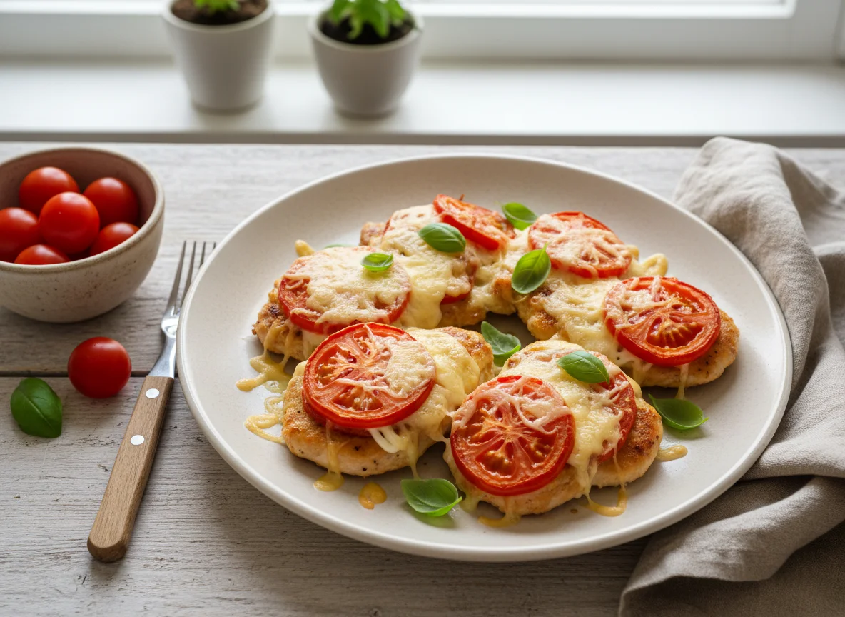 Курица запеченная с помидорами и сыром photo