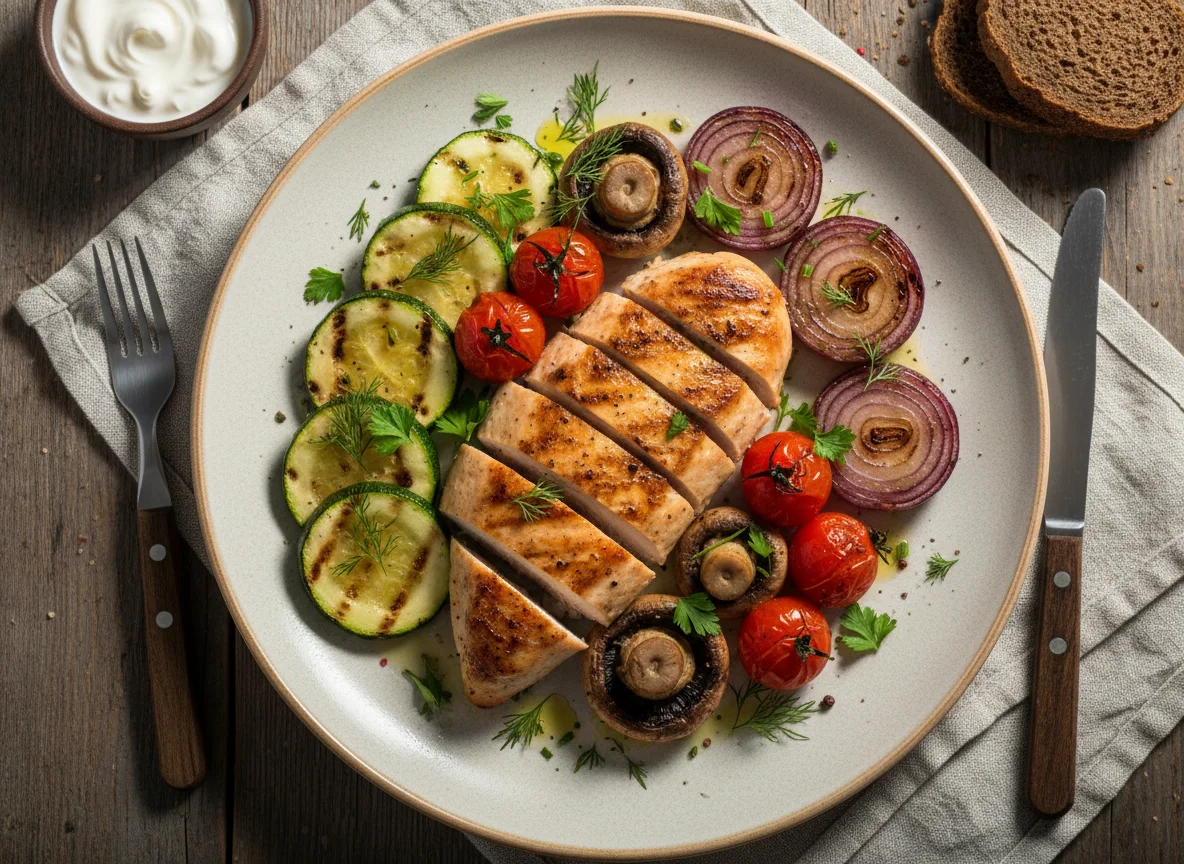 Курица-гриль с овощами photo