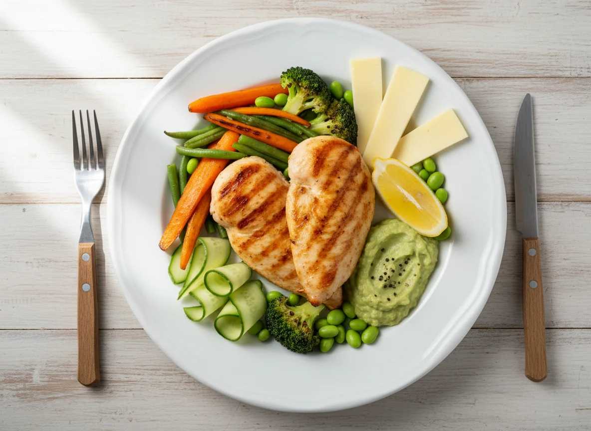 Курица-гриль с овощами и сыром photo