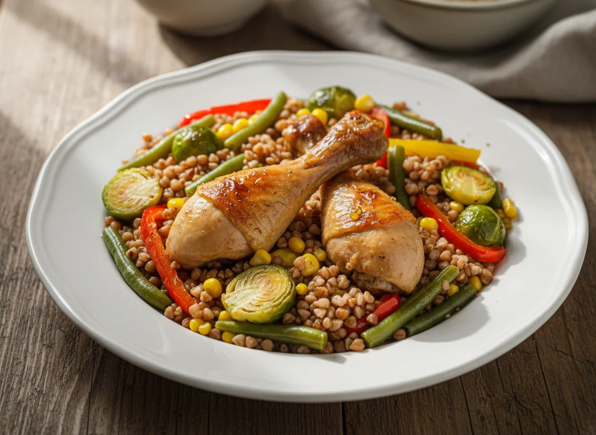 Куриная голень с гречкой и овощами photo