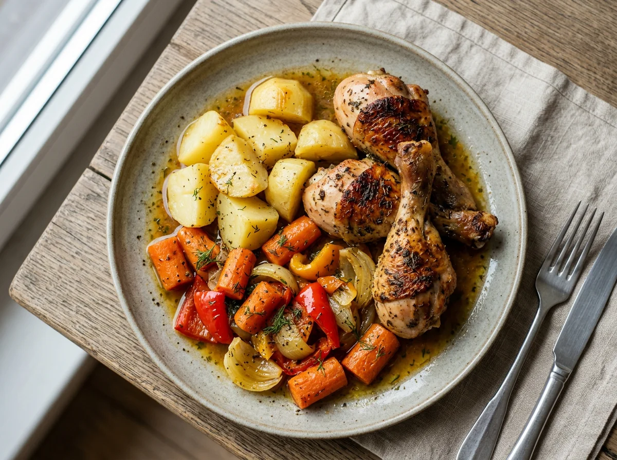 Куриная голень с картофелем и овощами photo