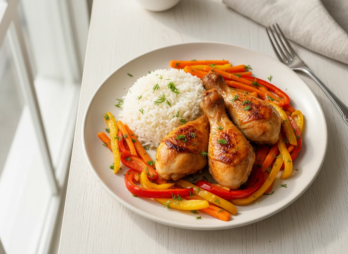 Куриная голень с рисом и овощами photo