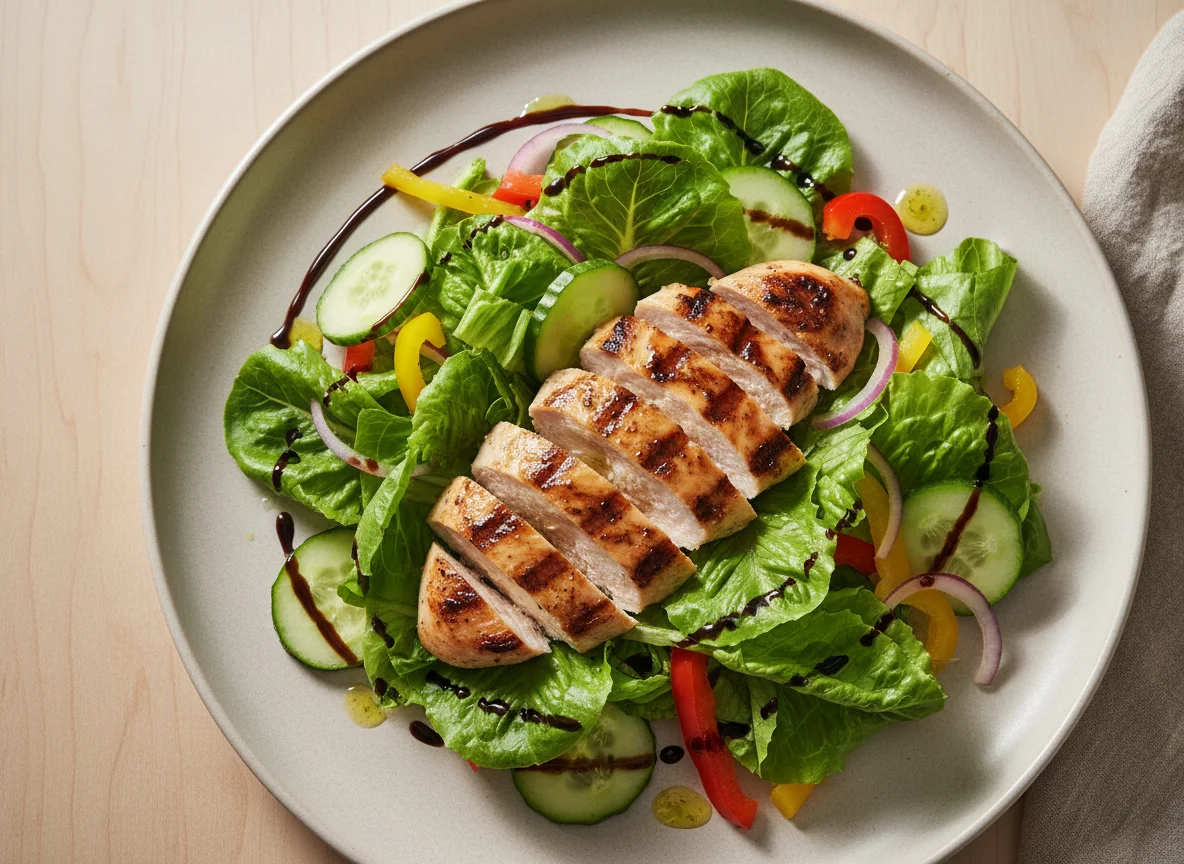 Куриная грудка на гриле с овощным салатом photo