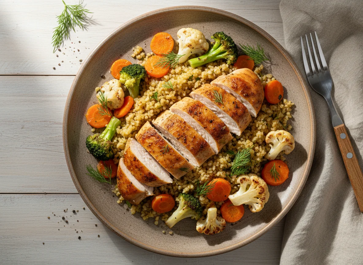 Куриная грудка с булгуром и овощами photo