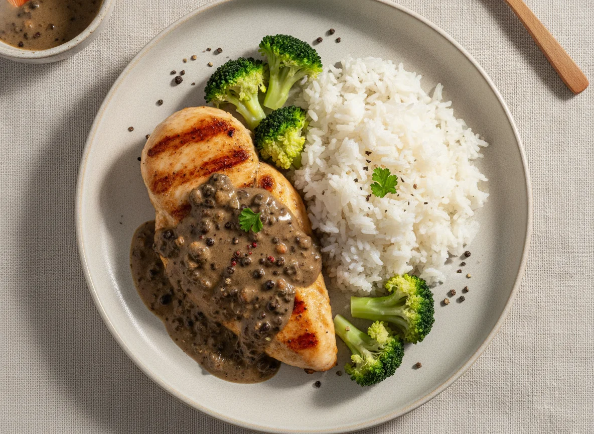 Куриная грудка с черным перцем и рисом photo