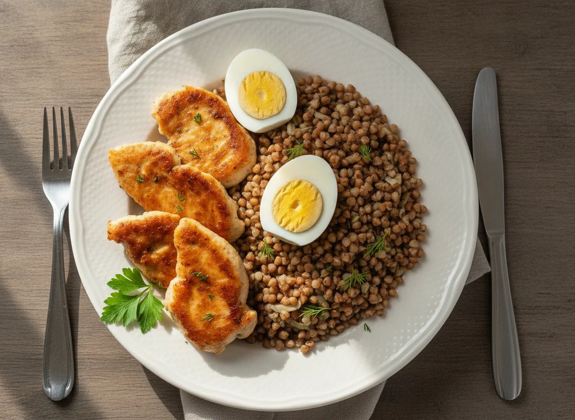 Куриная грудка с гречкой и яйцом photo