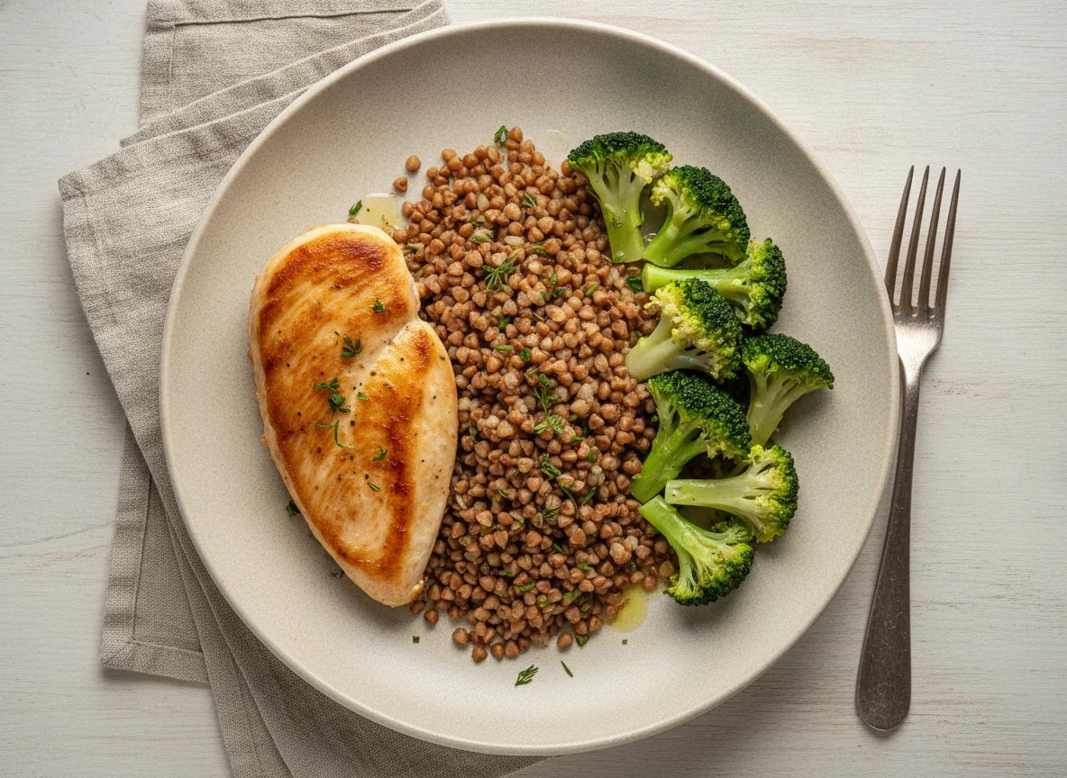 Куриная грудка с гречкой и брокколи photo