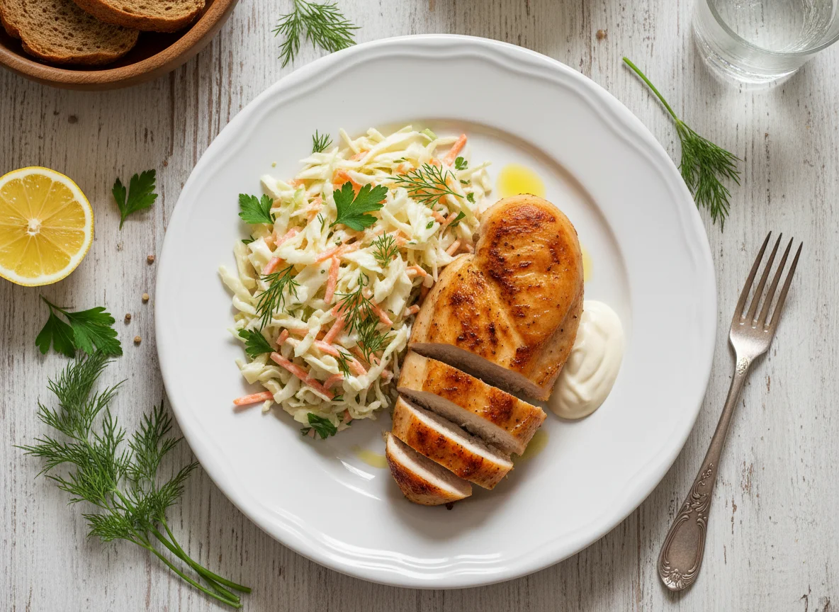 Куриная грудка с капустным салатом photo