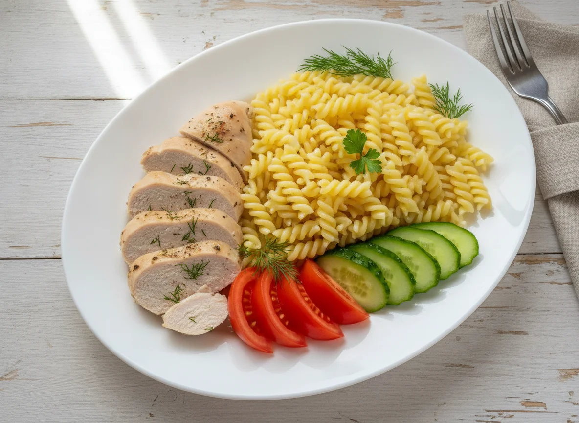 Куриная грудка с макаронами и овощами photo