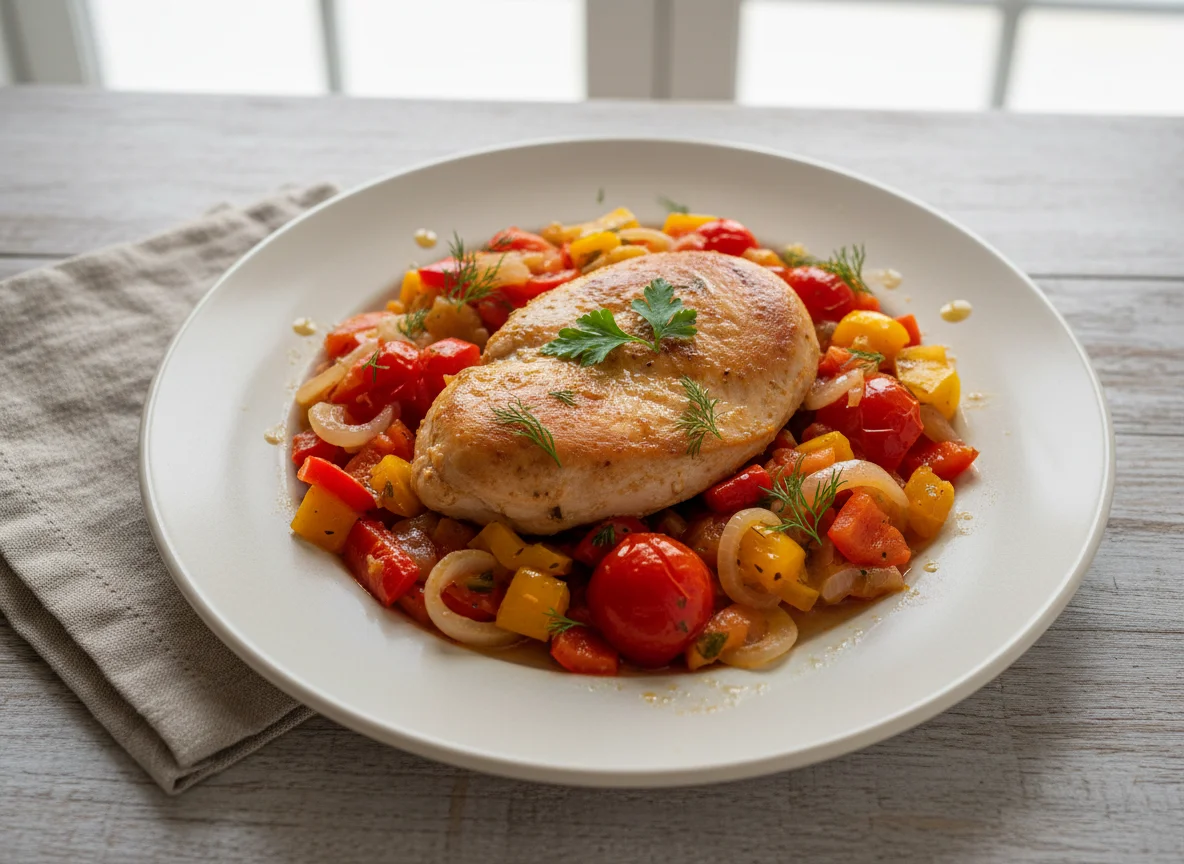 Куриная грудка с овощным рагу photo