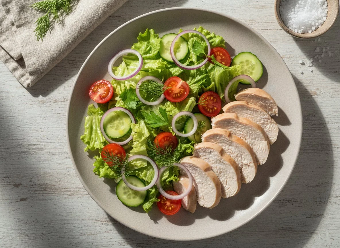 Куриная грудка с овощным салатом photo