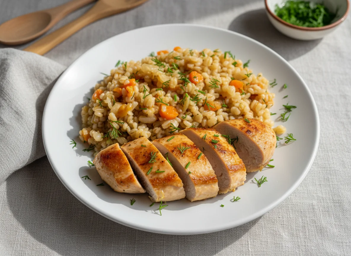 Куриная грудка с перловой кашей photo