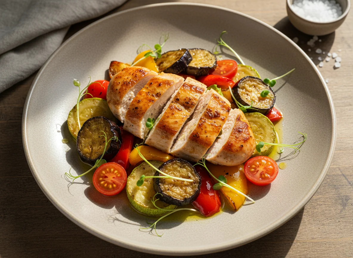 Куриная грудка с жареными овощами photo