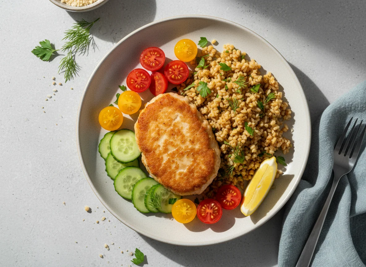 Куриная котлета с булгуром и овощами photo