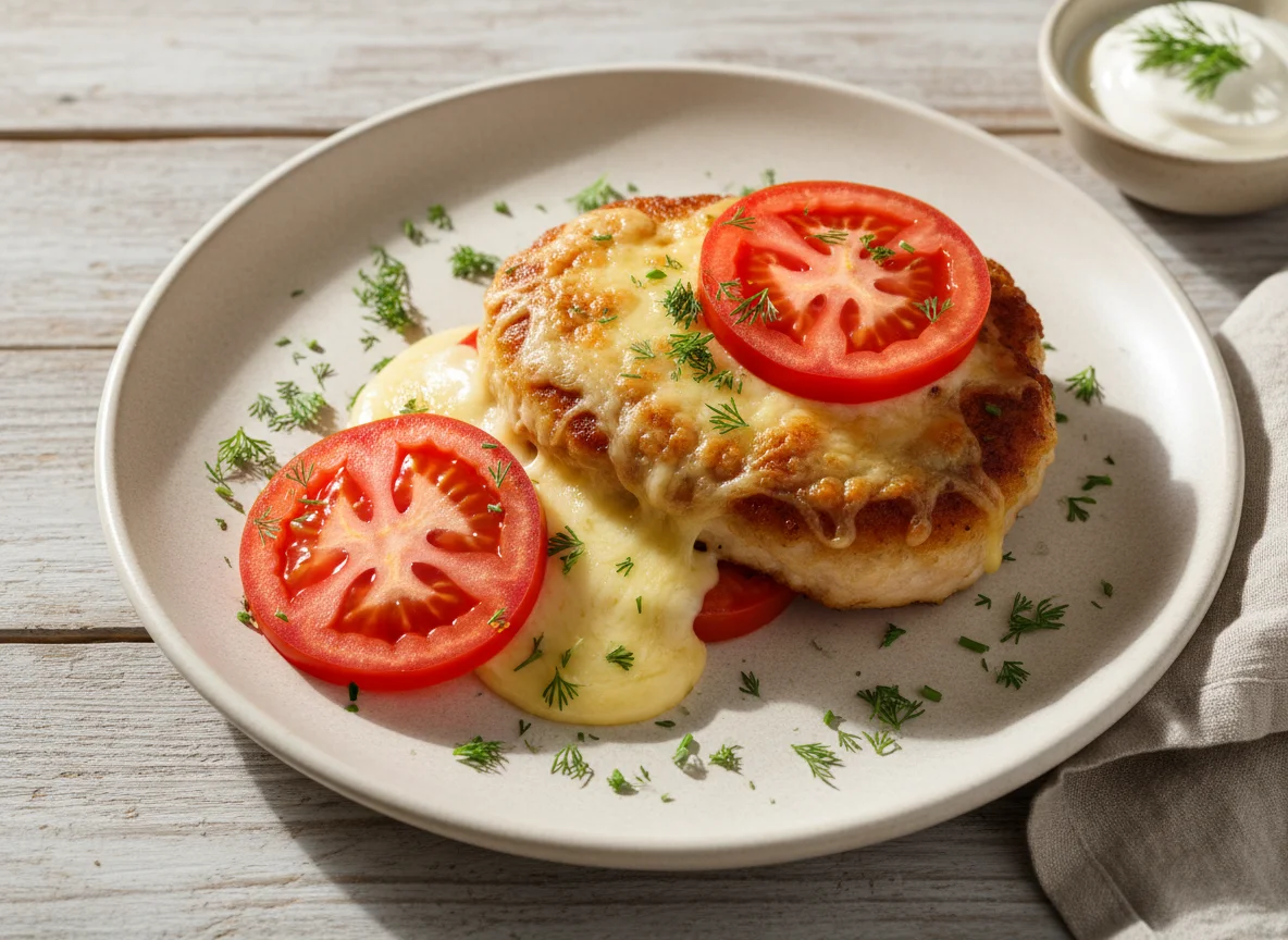 Куриная котлета с сыром и помидором photo