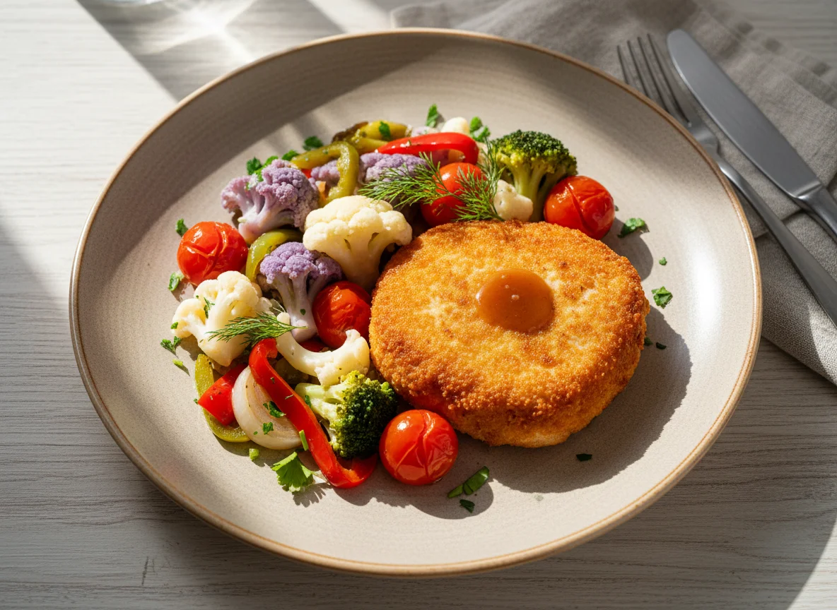 Куриная котлета с тушеными овощами photo