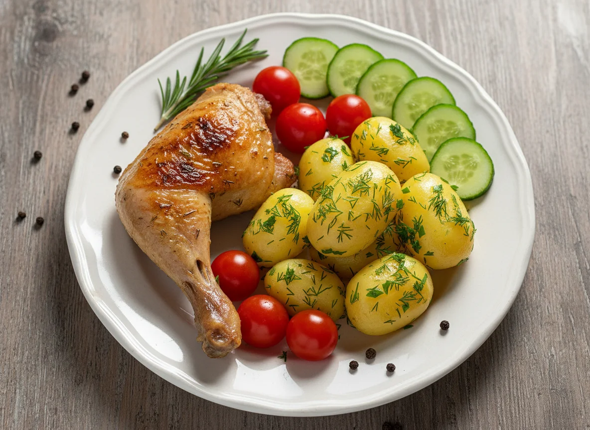 Куриная ножка с картофелем и овощами photo