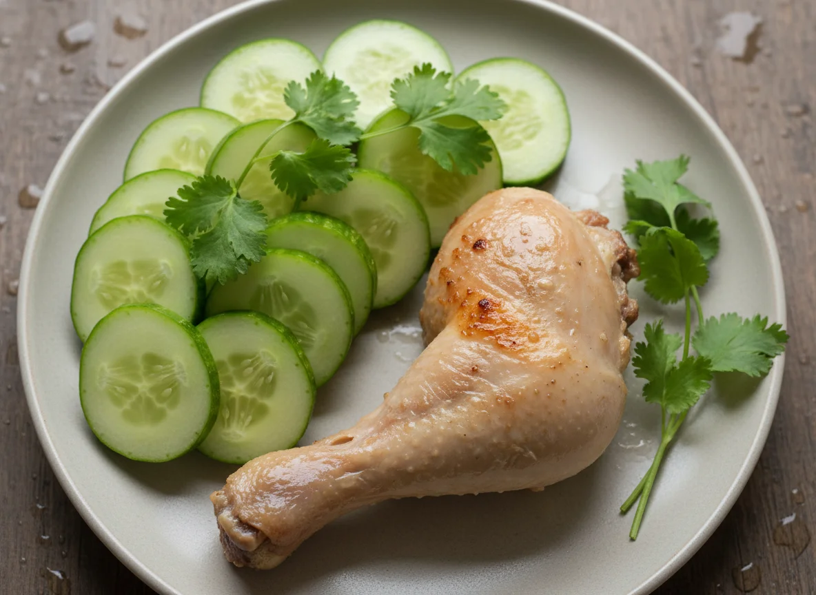 Куриная ножка с огурцами и кинзой photo