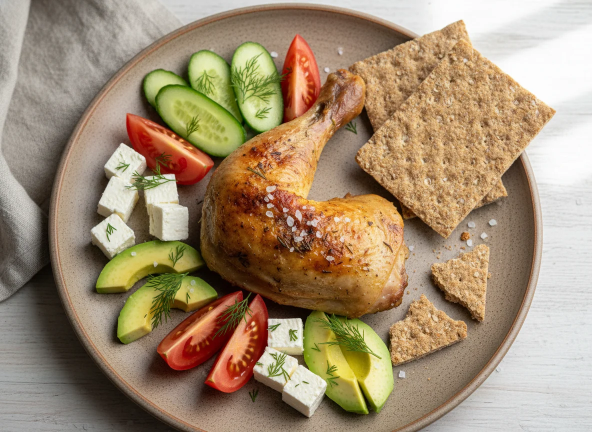 Куриная ножка с овощами и хлебцами photo