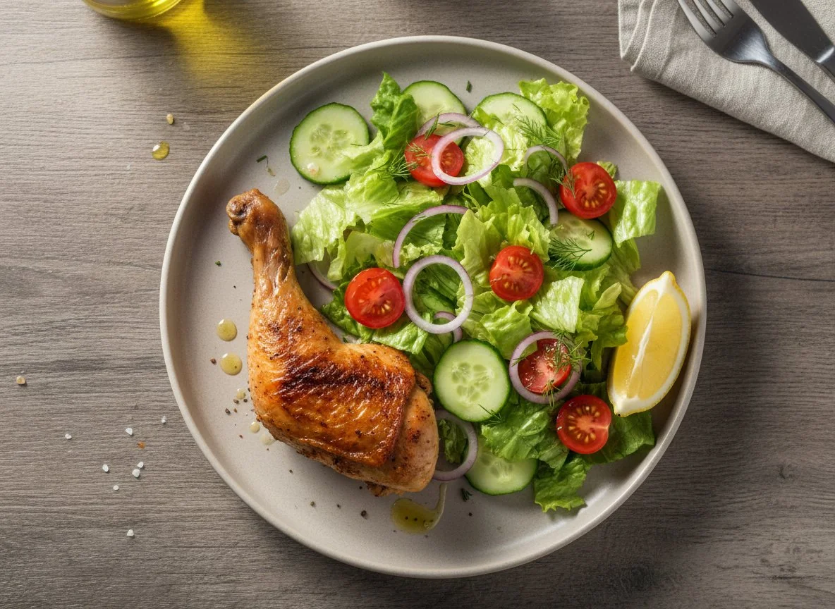 Куриная ножка с овощным салатом photo