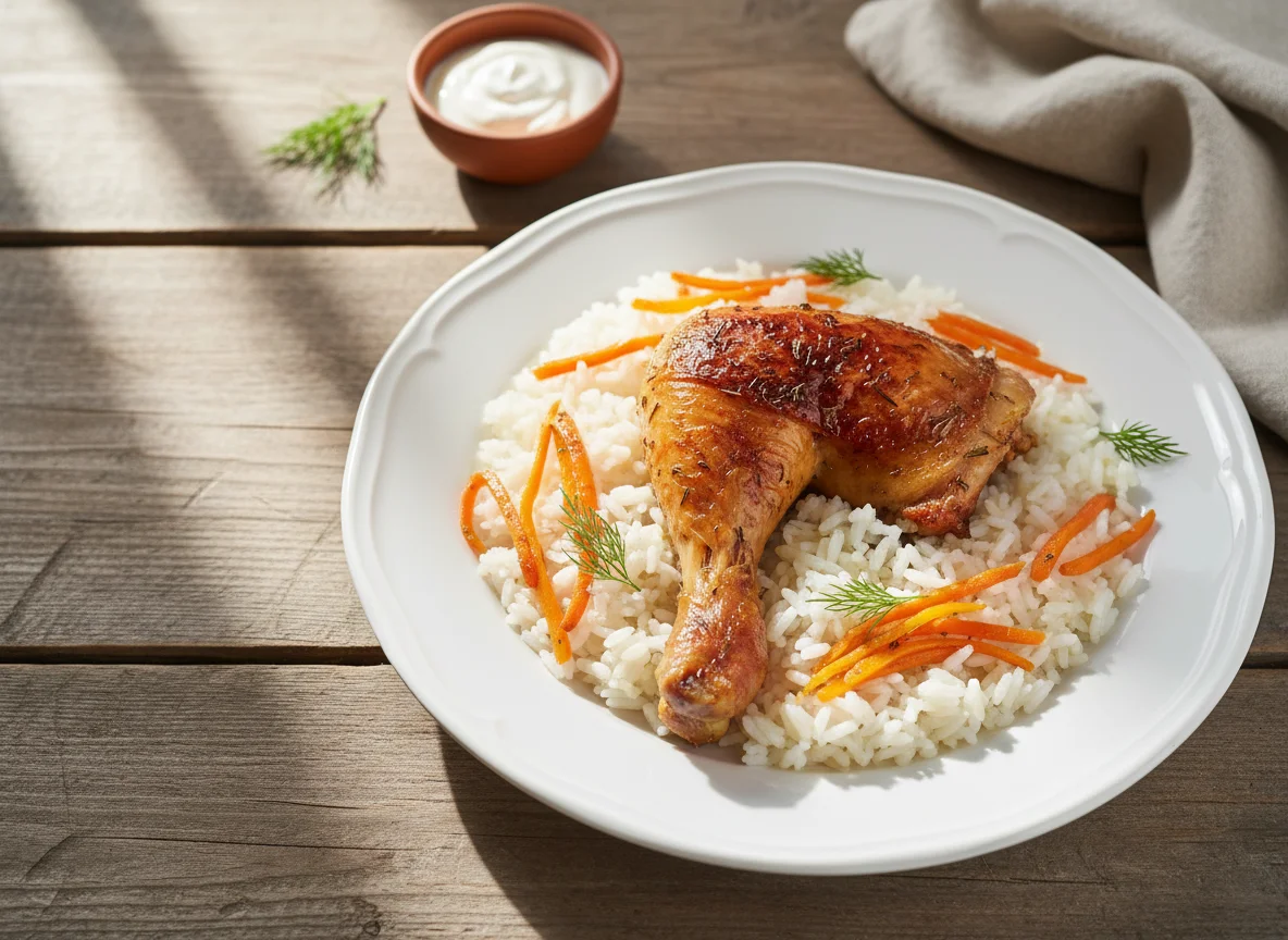 Куриная ножка с рисом photo