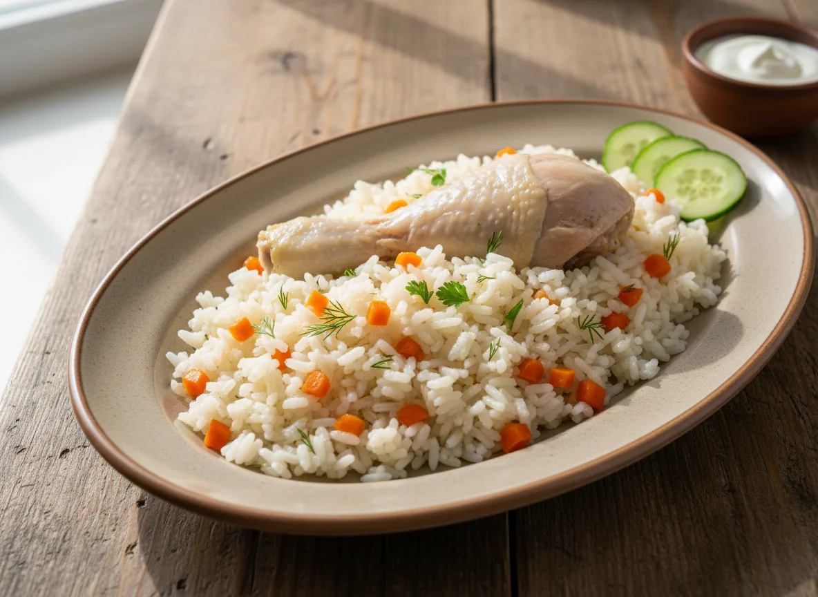 Куриная ножка с рисом и морковью photo