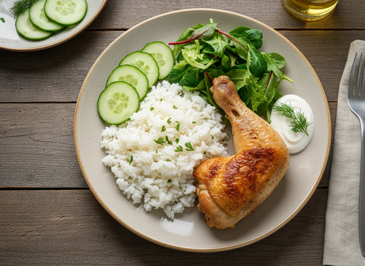 Куриная ножка с рисом и овощами photo