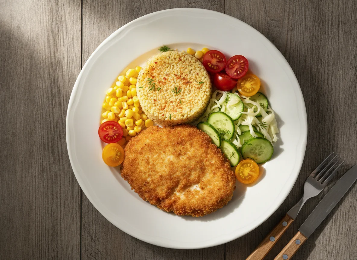 Куриная отбивная с кускусом и овощами photo