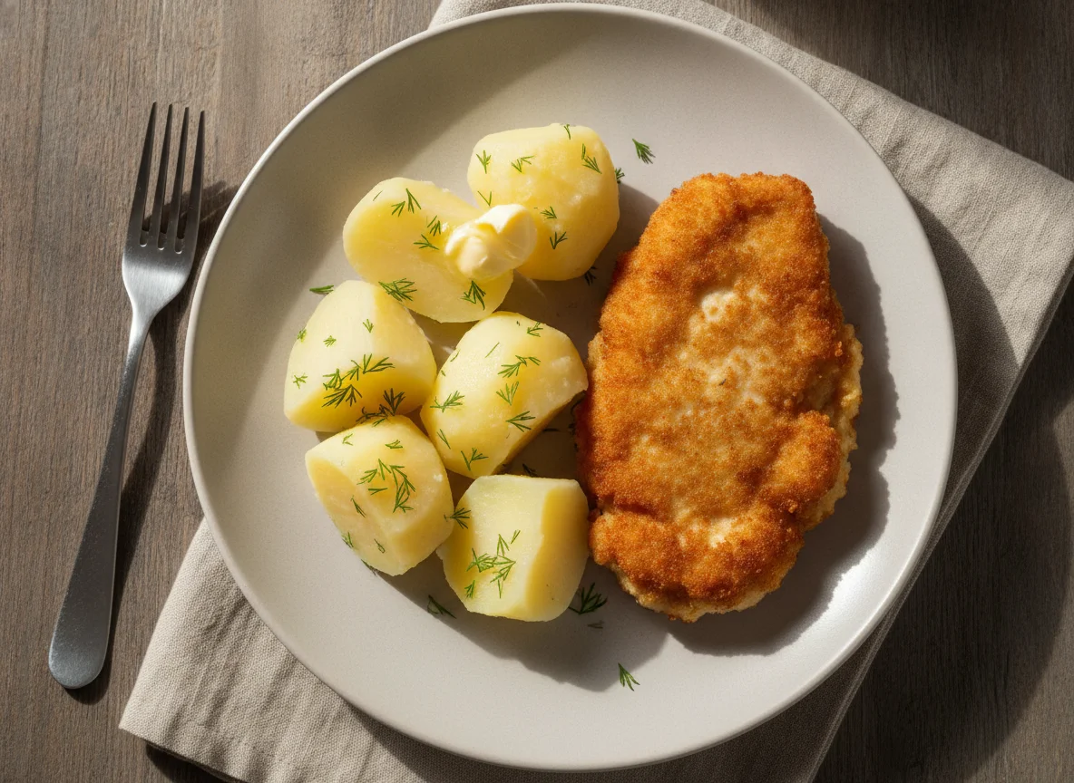 Куриная отбивная с отварным картофелем photo