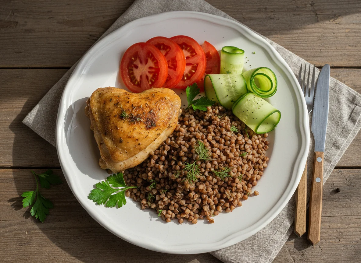 Куриное бедро с гречкой и овощами photo